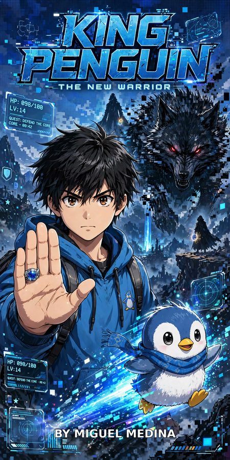 King Penguin: The New Warrior — series cover, King with the ring raised and Pip sliding in